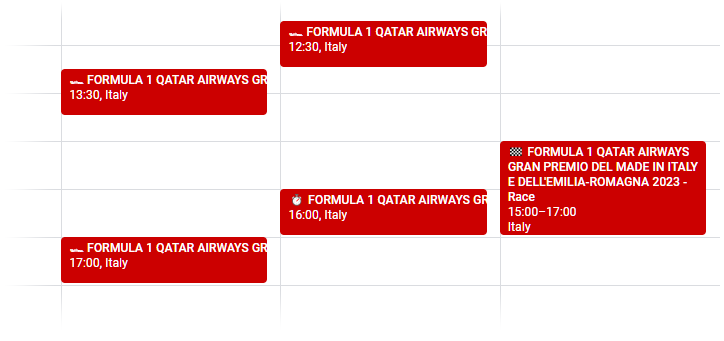 Screenshot of the official F1 calendar